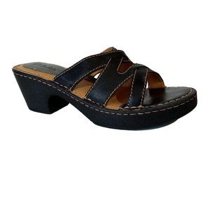 Cabela's Leather Sandals  Women's 8M  Black  LEATHER  Cross Strap  Chunky Heel